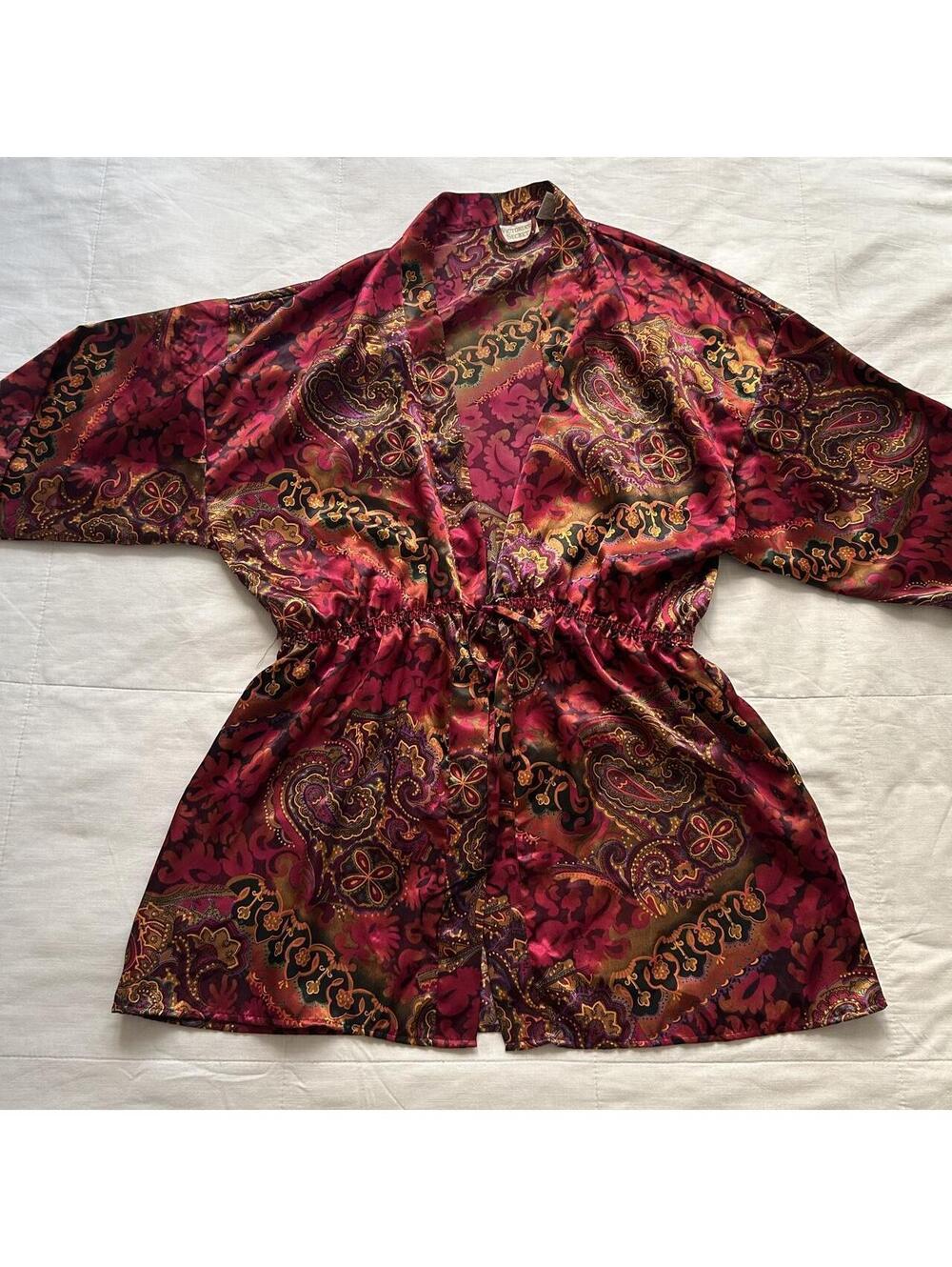 Victoria’s Secret Burgundy Paisley Satin Kimono Robe M/L Vintage Lingerie